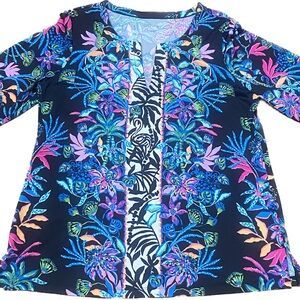 Lilly Pulitzer Multicolor Patterned Fabric 3/4 sleeve Floral top